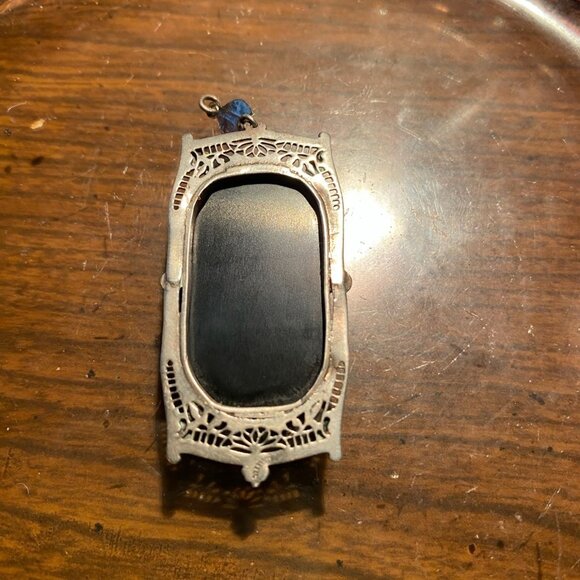 Art Deco Filigree Locket Frame w/ Black Onyx Stone | TESTED STERLING Silver Pend - Picture 2 of 7